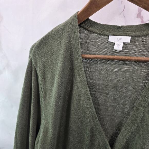 J Jill Sweater Womens XL Green Linen Blend Cardigan Army Olive Button Summer - Picture 2 of 12